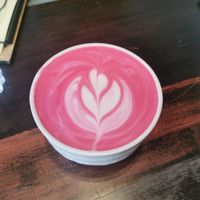 Beautiful and delicious beetroot latte at Café Láska in Vienna