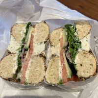 The veg bagel sandwich with vegan garlic and herb cream cheese!   at Kismet Bagels - Rittenhouse Square in Philadelphia