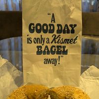sesame bagel with peanut butter at Kismet Bagels - Rittenhouse Square in Philadelphia
