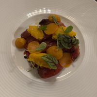 Gerookte watermeloen met pompoen crèmes   at De Basiliek in Groningen