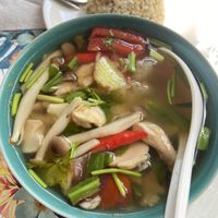 Vegan tom yum soup with rice   at Aurra Ammie Vegetarian Restaurant in Pak Chong