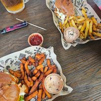 Burgers with fries at Mad Mad Vegan - Barcelona in Barcelona