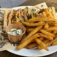 Club sandwich.  Great flavors just a little messy   at Mad Mad Vegan - Barcelona in Barcelona