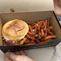 Burger and sweet potato friess  at Mad Mad Vegan - Barcelona in Barcelona