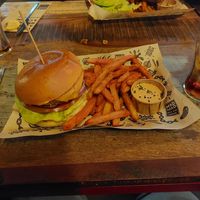 Rock'n Chick'n Burger with cajun fries at Mad Mad Vegan - Barcelona in Barcelona