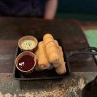 Toquenos with green aioli and jam at Mad Mad Vegan - Barcelona in Barcelona