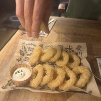 vegan calamari - really good!   at Mad Mad Vegan - Barcelona in Barcelona