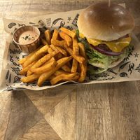 Burger with fries  at Mad Mad Vegan - Barcelona in Barcelona