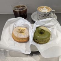 vegan donuts (chamomile and matcha) at 2050 Coffee in Kyoto