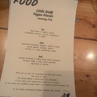 Monthly vegan dinner menu at Little Wolf Restaurant in Edmonton