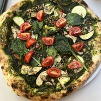 Pizza with spinach pesto and vegetables   at Margherita  in Sarajevo