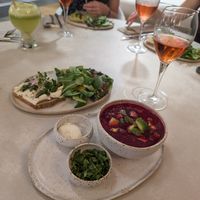 Borscht and white bruschetta at FRESHA in Limassol