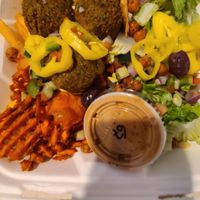 Vegan doner basket with sweet potato & regular fries at Spitz in Leesburg