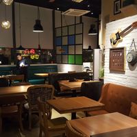 Restaurant interior, with random Americana on the walls. at Green Vege Cafe in Shanghai