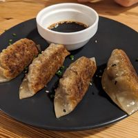Vegan meat gyozas at UMAMI Plantbased in Barcelona