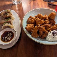 Gyoza and crispy cauliflower at UMAMI Plantbased in Barcelona