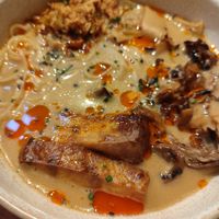 Creamy mushroom ramen at UMAMI Plantbased in Barcelona