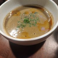 Tsukemen broth at UMAMI Plantbased in Barcelona