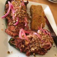 lunch special! bbq jackfruit stuffed poblanos at Great Sage in Clarksville