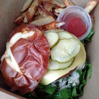 To go burger on pretzel Bunz at Great Sage in Clarksville