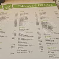 The menu. at Restaurante Ó Chico in Ovar