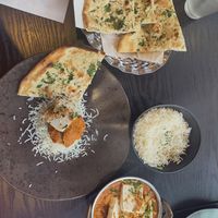 Tofu curry, with rice and garlic naan at The Rasoi in London