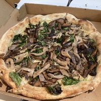 Truffle pizza with mushrooms and shiitake mushrooms .  at Double Zero - Cloud Kitchen in New York City