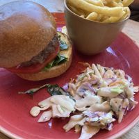 Good burger (forgot to take a picture of my flatbread)  at Ormo Lounge in Llandudno