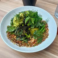 Green bowl! Veggies, avo, nori, edamame, dukkah, pickles, hommus at 1 in 20 in The Basin