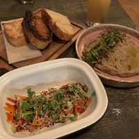 Leek dip & focaccia (top), Gyoza (bottom)  at The Oxford Blue in Oxford