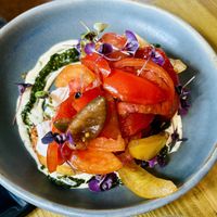 Heritage tomatoes & (vegan) crematta on toast   at The Oxford Blue in Oxford