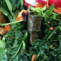 Small selection of amazing vegan food items from salad and food bars at Roots Market in Clarksville