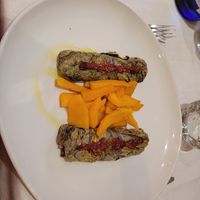 Cabbage role with black legume filling - amazing! at Il Lughino in Milan