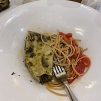 Escarole Lasagne mixed with some tomato spaghettii  at Il Lughino in Milan