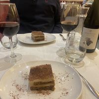 Tiramisu & red winee  at Il Lughino in Milan