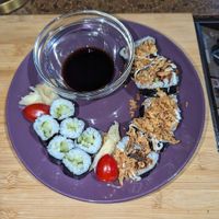 Vegan sushi - cucumber maki and mock-duck futomaki at Kohaku Vegan Sushi  in Sheffield