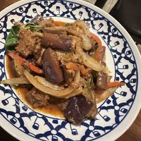 Pad eggplant with mock duck  at Onedee Thai  in Queens