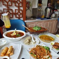 Part of our massive spread for 3. Including fried rice, mock fish and beef hotpots, spring rolls and veg curry. We had to take lots home for tea as portions are big!  at Huì Yuán Sù Shí Fāng 慧缘素食坊 Lotus Vegan in Shanghai