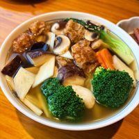 Noodle soup (comes with a great ‘pork’ cutlet)  at Huì Yuán Sù Shí Fāng 慧缘素食坊 Lotus Vegan in Shanghai