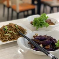 Eggplant and noodles at Huì Yuán Sù Shí Fāng 慧缘素食坊 Lotus Vegan in Shanghai