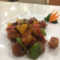 Sweet and sour pork - so good! at Huì Yuán Sù Shí Fāng 慧缘素食坊 Lotus Vegan in Shanghai