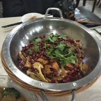 Spicy cauliflower with peanuts, coriander, tofu, lotus root and potato. at Huì Yuán Sù Shí Fāng 慧缘素食坊 Lotus Vegan in Shanghai