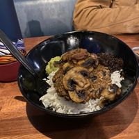 rice bowl with vegan burger patty #Veganuary at Brown Bag Burger  in Flagstaff