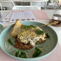 Plant Packed Lasagna and garlic focaccia bread    at Aubrie's Plant-Based Cuisine in El Nido