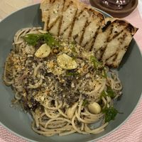 creamy truffle pastae  at Aubrie's Plant-Based Cuisine in El Nido