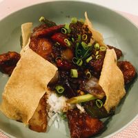 Spicy tofu with ricee  at Aubrie's Plant-Based Cuisine in El Nido