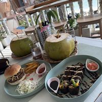 Vegan burger and vegan sushi  at Aubrie's Plant-Based Cuisine in El Nido