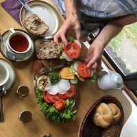 The breakfast was very big and filling and healthy! With tasty homemade seitan slices :) at Vegane Bergpension in Schulenberg