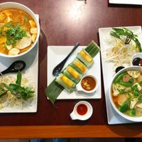Vegetarian Bun Hue, Curry Tofu salad rolls and Pho at Veggiebowl in Vancouver