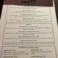 Menu with vegan options   at Koji Sunderland in Sunderland